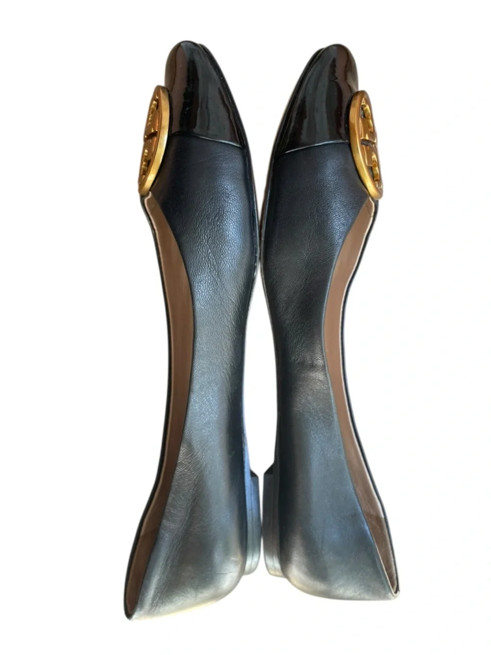 Tory Burch Chelsea Black Cap-Toe Leather & Patent Ballet Flat Women's Sz 6.5